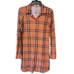 No Comment Peach Plaid Long Sleeve Button-Down Shirt Size M